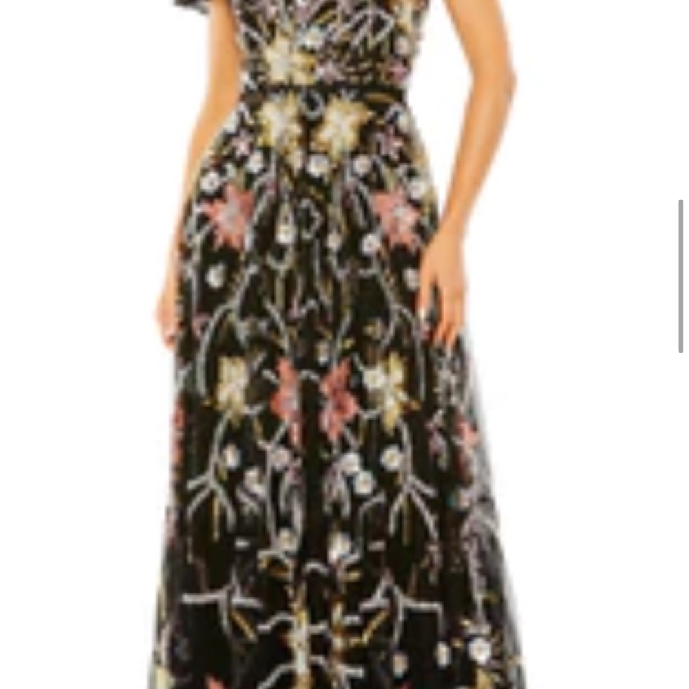 One Shoulder Beaded Mesh Gown - Mac Duggal